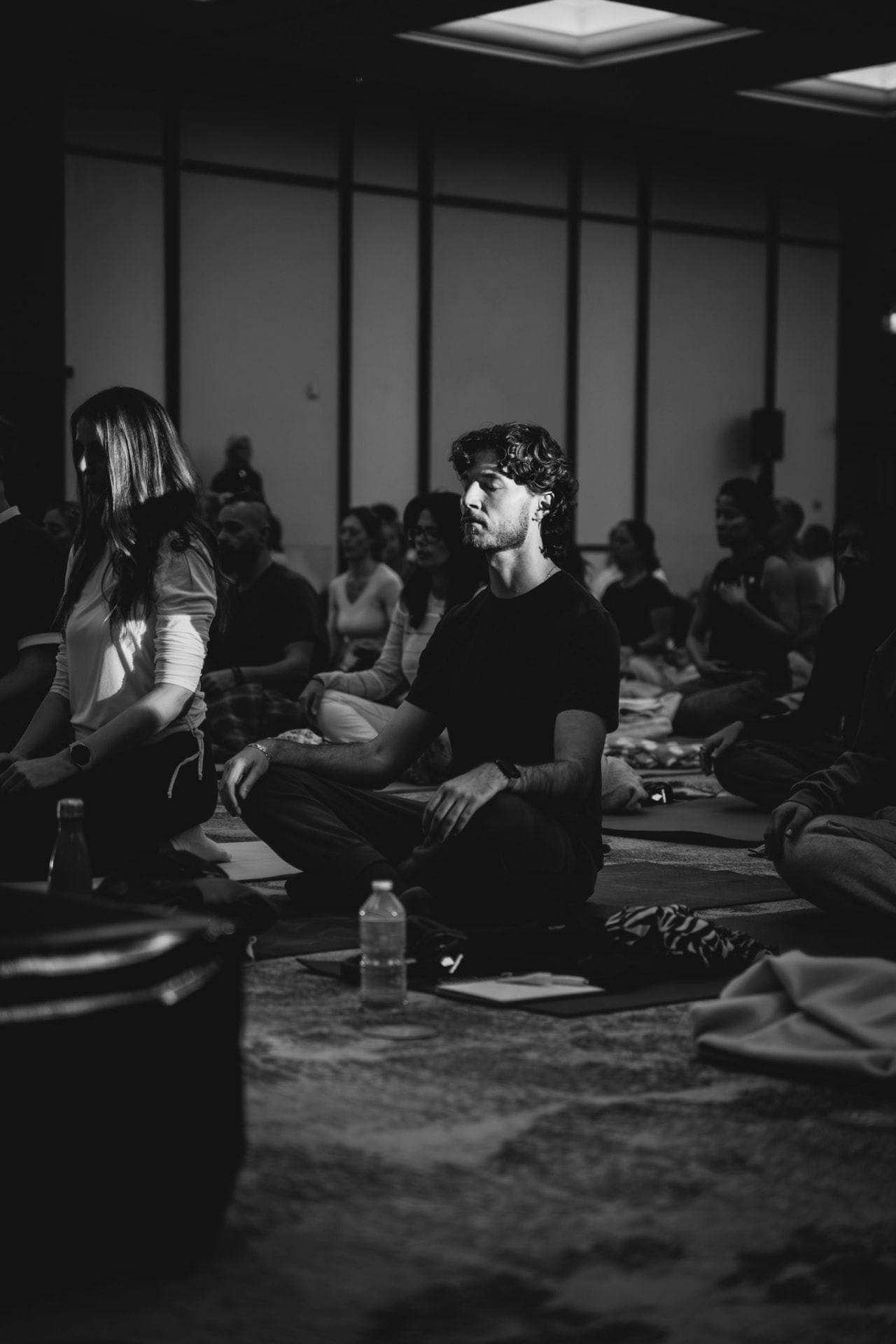Participants resting on mats during the sound journey